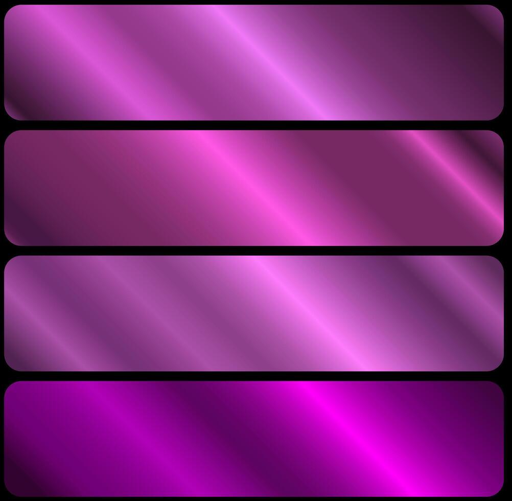 A set of six gradients. on a black background. Metallic texture.Gradients collection purple violet mauve plum large set of metallic palette templates vector