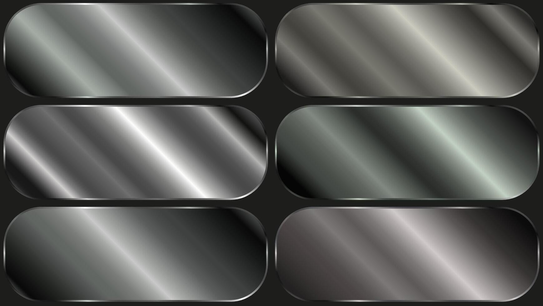 Aluminum foil. silver metal texture gradient background set. shiny metallic gradients for border, frame, ribbon, label design vector