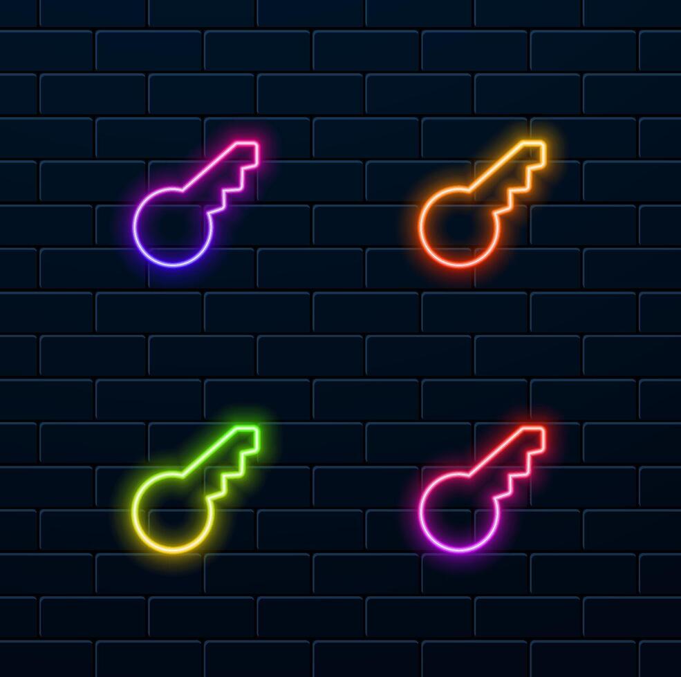 House key silhouette icon set. neon style.Line wrench icon. Slim line design. icon. vector
