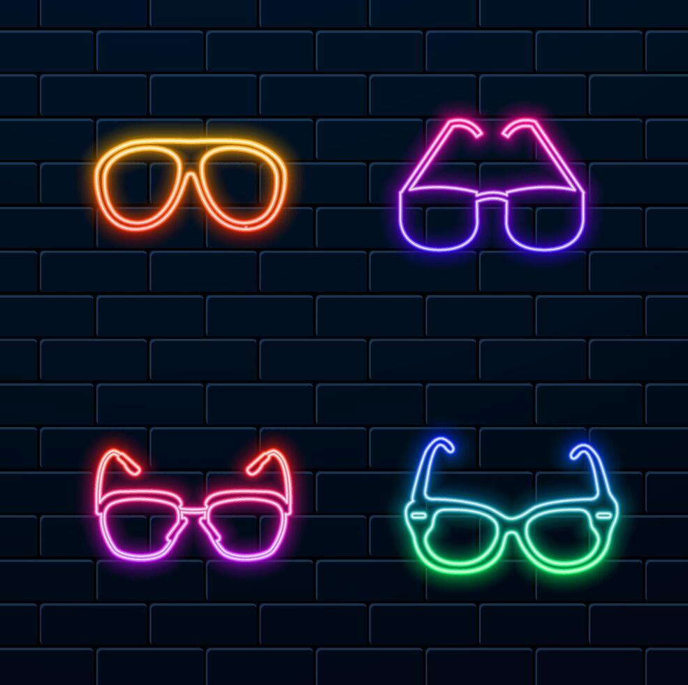 Glasses illustration set. neon style. hand-drawn. hipster style element design concept vector