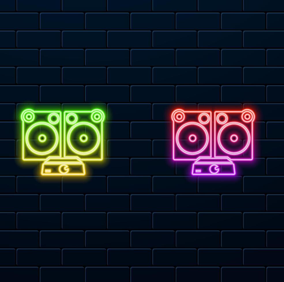 icon, Studio music monitor speakers.neon style.sound box. vector
