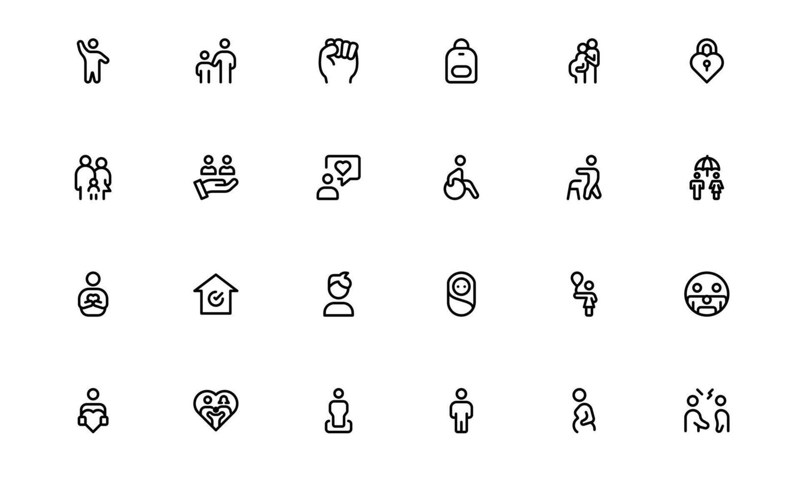 Family Relationships minimalist Icon Set. Premium Icons for Parenting, Sibling Bonds, Family Ties, and Emotional Connections vector