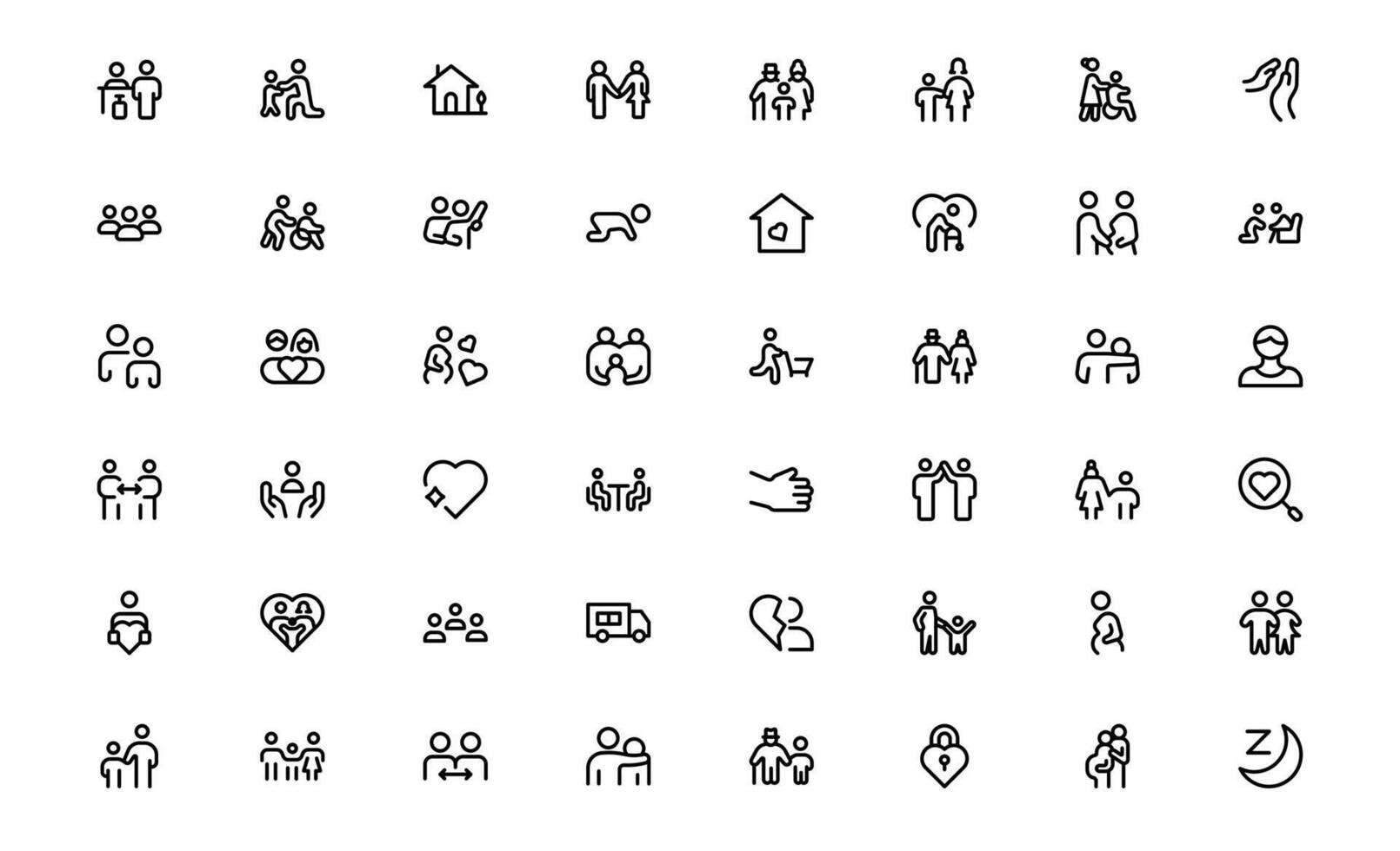 Family Relationships line Icon Set. Premium Icons for Parenting, Sibling Bonds, Family Ties, and Emotional Connections vector