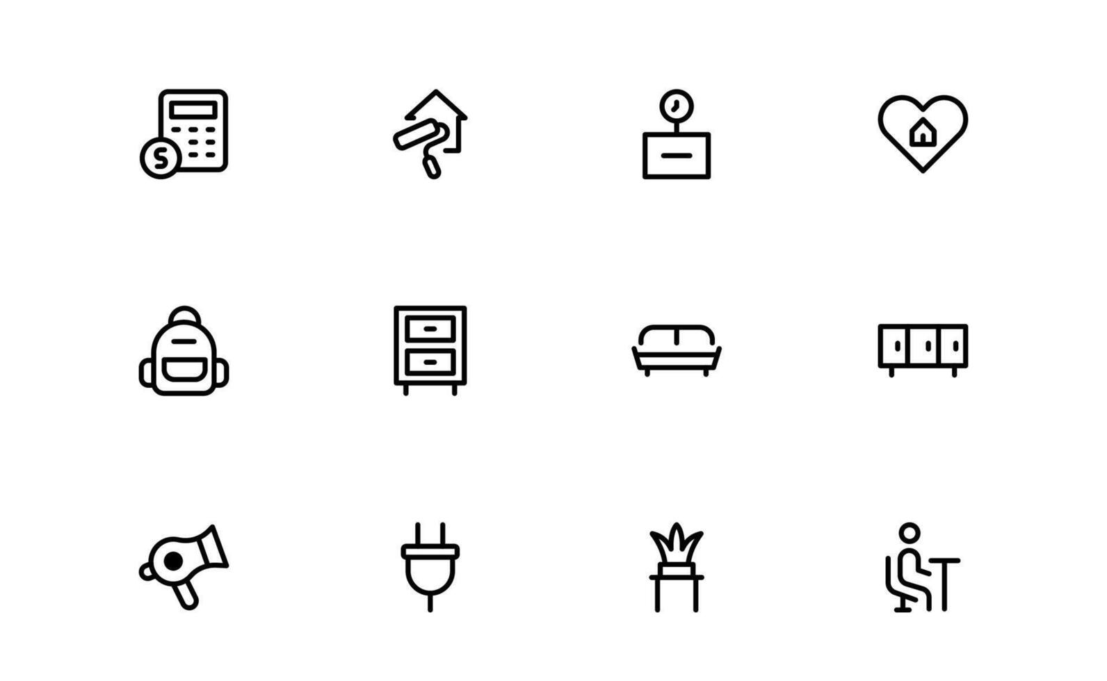 Professional Home Decor and Interior Design Icon Pack. Scaleable Perfect Icons for Living Spaces, Decoration, and Home Styling vector