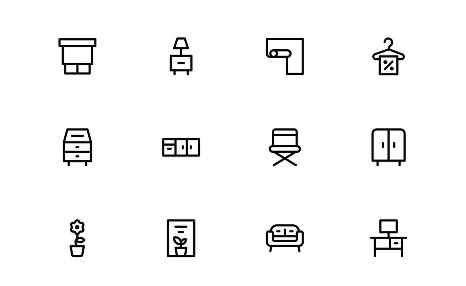 Professional Home Decor and Interior Design Icon Pack. Clean Perfect Icons for Living Spaces, Decoration, and Home Styling vector