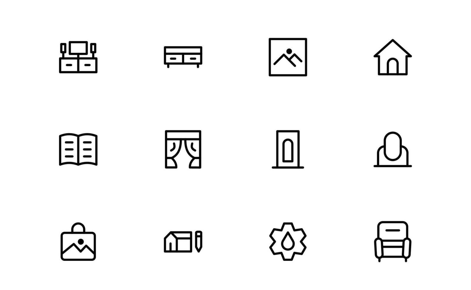 Professional Home Decor and Interior Design Icon set Package. Perfect Icons for Living Spaces, Decoration, and Home Styling vector