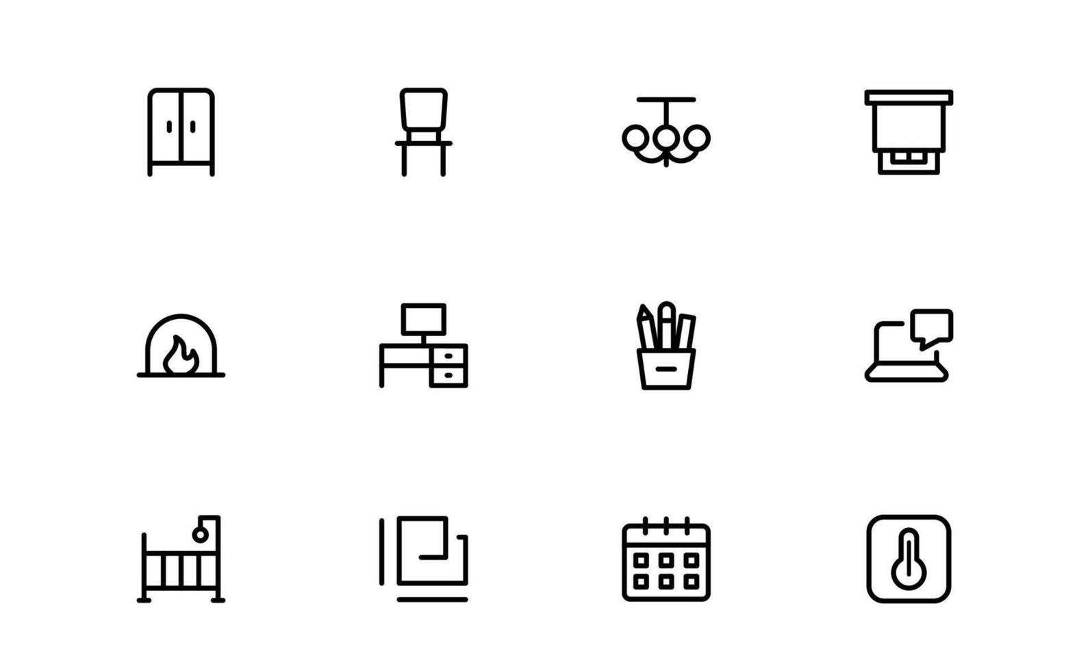 Professional Home Decor and Interior Design Icon set Pack. Perfect Icons for Living Spaces, Decoration, and Home Styling vector
