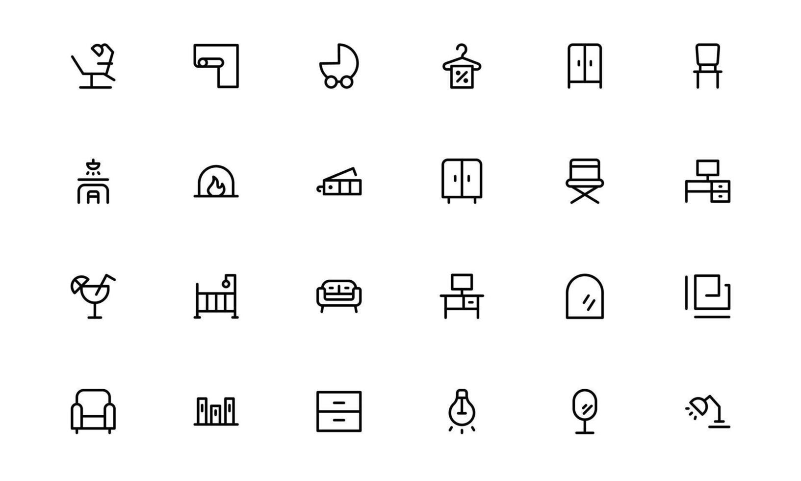 Professional Home Decor and Interior Design Icon Pack. Minimal Perfect Icons for Living Spaces, Decoration, and Home Styling vector