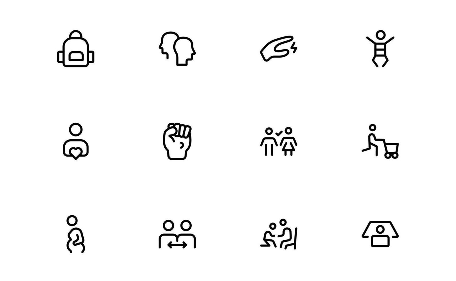 Family Relationships outline Icons Set. Premium Icons for Parenting, Sibling Bonds, Family Ties, and Emotional Connections vector