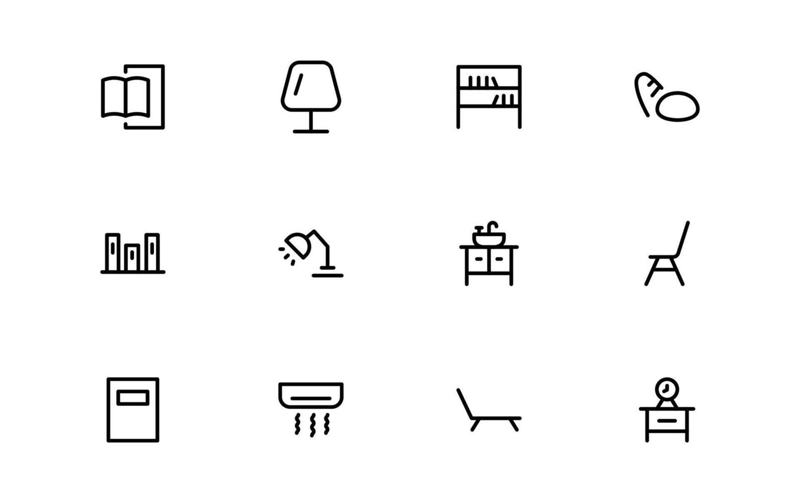 Professional Home Decor and Interior Design Icon bundle Pack. Perfect Icons for Living Spaces, Decoration, and Home Styling vector