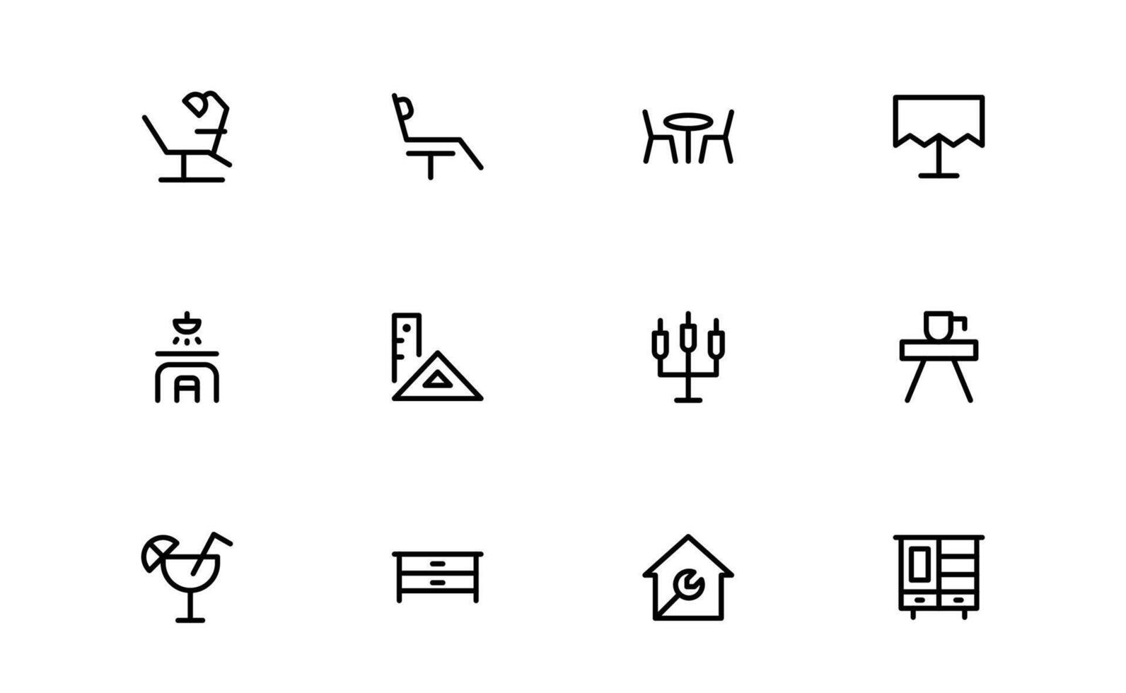 Professional Home Decor and Interior Design Icons Package. Perfect Icons for Living Spaces, Decoration, and Home Styling vector