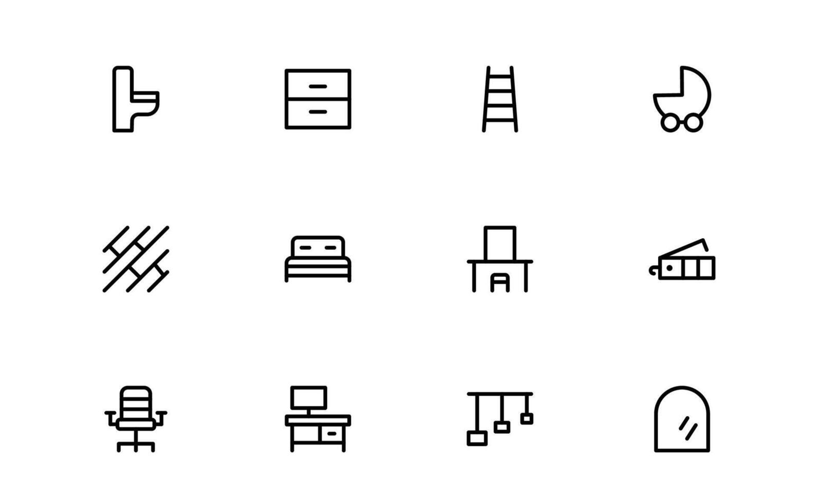 Professional Home Decor and Interior Design Icon Pack. Perfect Icons outline for Living Spaces, Decoration, and Home Styling vector