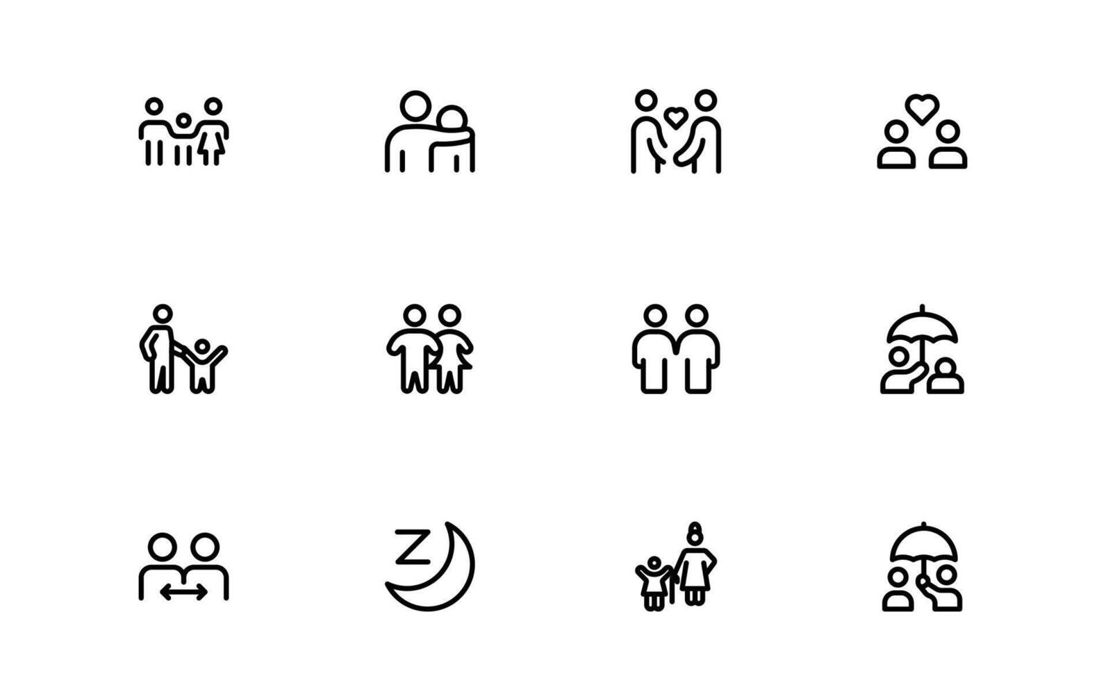 Family Relationships Icon Set pack. Premium Icons for Parenting, Sibling Bonds, Family Ties, and Emotional Connections vector