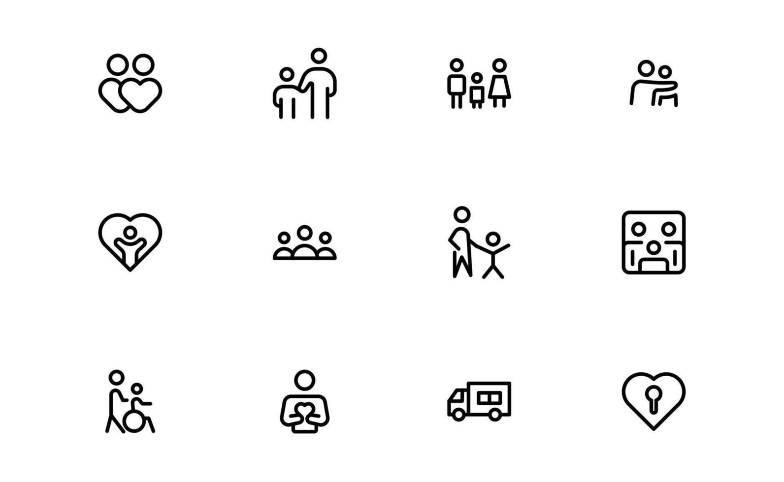 Family Relationships line Icons bundle. Premium Icons for Parenting, Sibling Bonds, Family Ties, and Emotional Connections vector