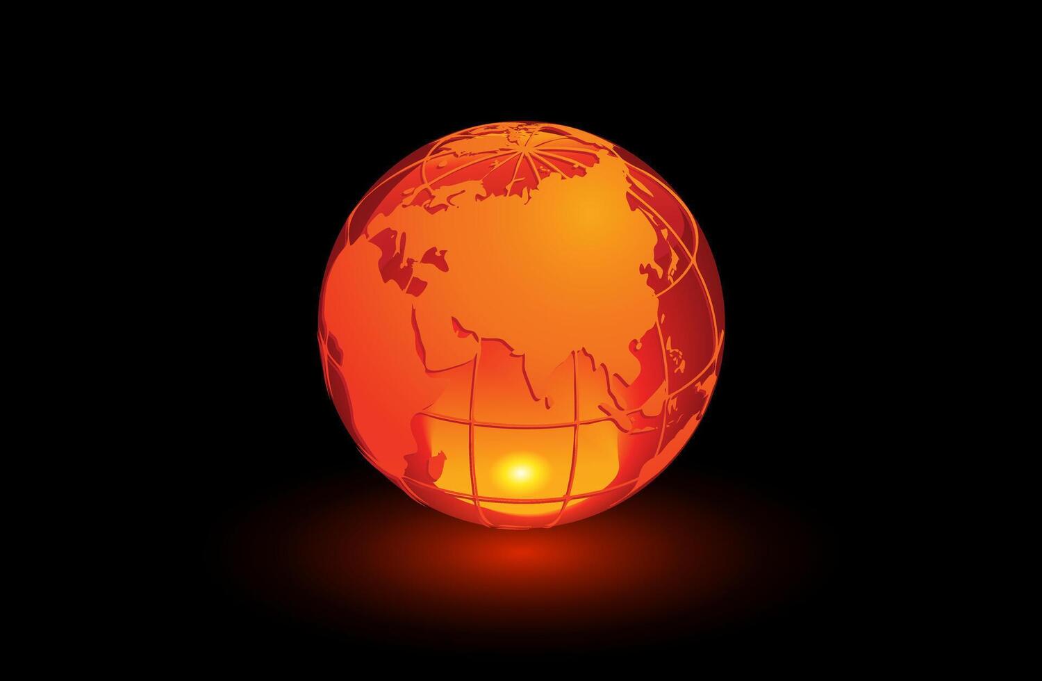 Glowing Red Earth Globe with Asia and Europe Highlighted vector