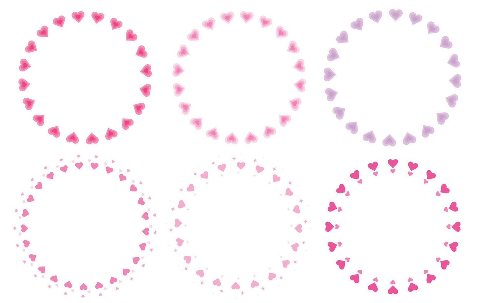 Set of pink radial frame of cute hearts vector
