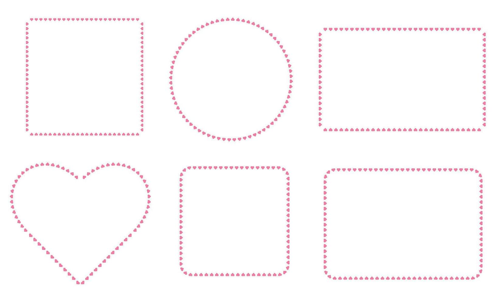 Set of pink frames of cute hearts vector