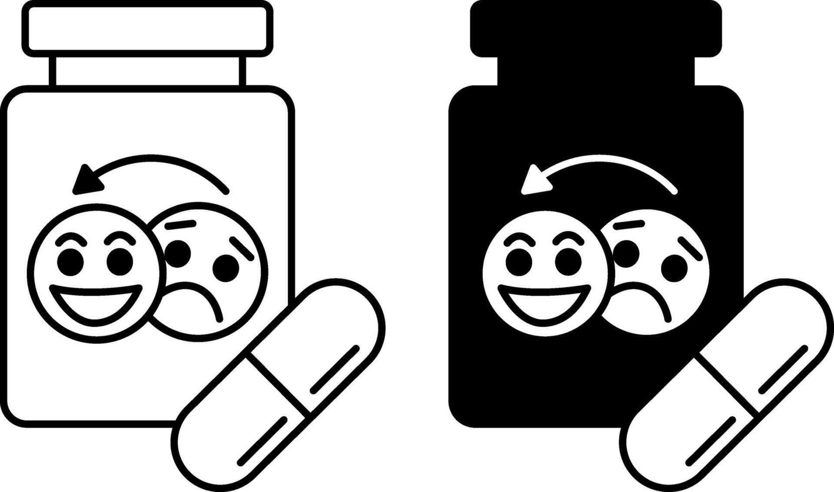 Antidepressant Icons. Black and White Illustration. Psychotropic Drugs for Treating Depression and Other Mental Illnesses. Psychology Concept vector