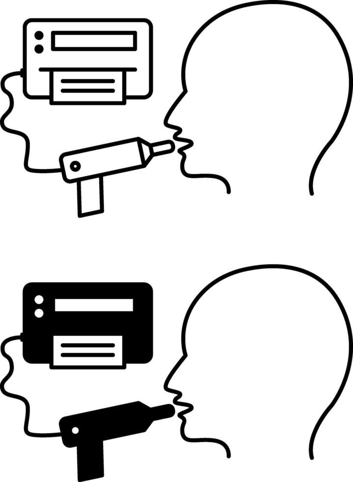 Spirometry Icons. Black And White Illustration. Method Of Studying The Lungs And Bronchi. Human Head And Medical Device. Lung Disease Concept vector