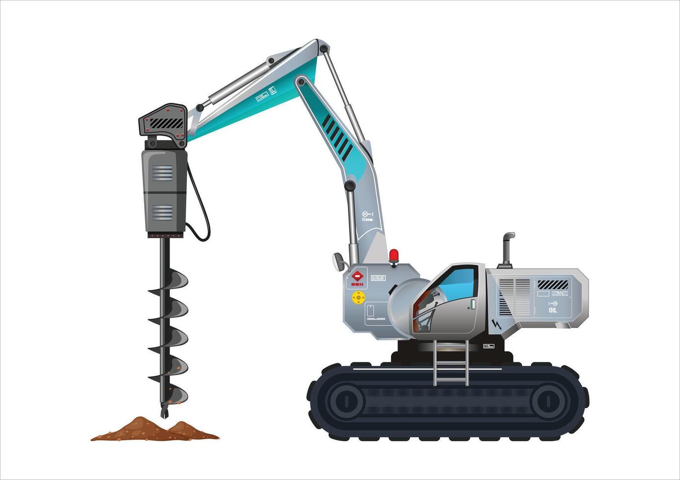 Excavator with auger drill vector