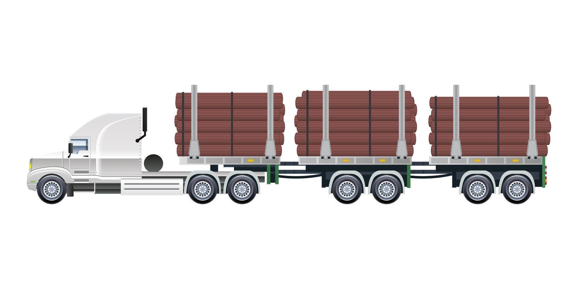 Truck carrying logs on trailer vector