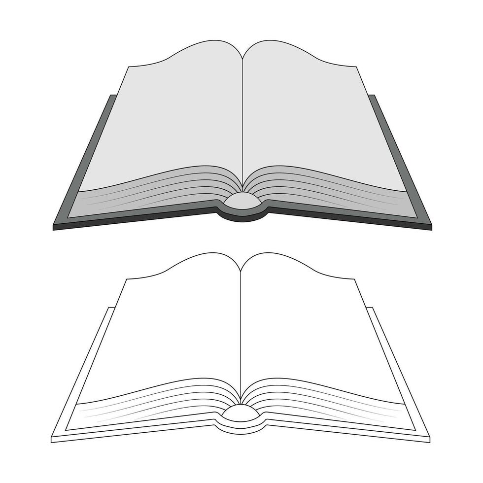 Open Book Illustration. This illustration showcases two versions of an open book viewed from the front. vector