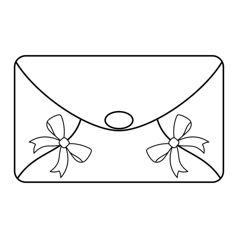 Elegant Gift Envelope with Decorative Bows Illustration. A refined rectangular envelope drawing with uniform stroke weight and softly rounded corners. vector
