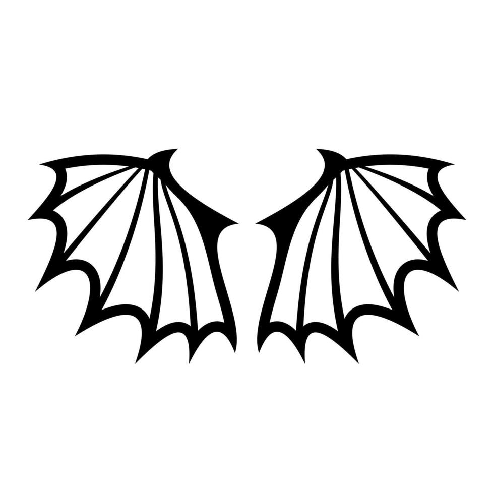 Black Silhouette of Bat Wings Illustration. This is a black illustration of a symmetrical pair of bat wings. The wings are spread open and mirror each other. vector
