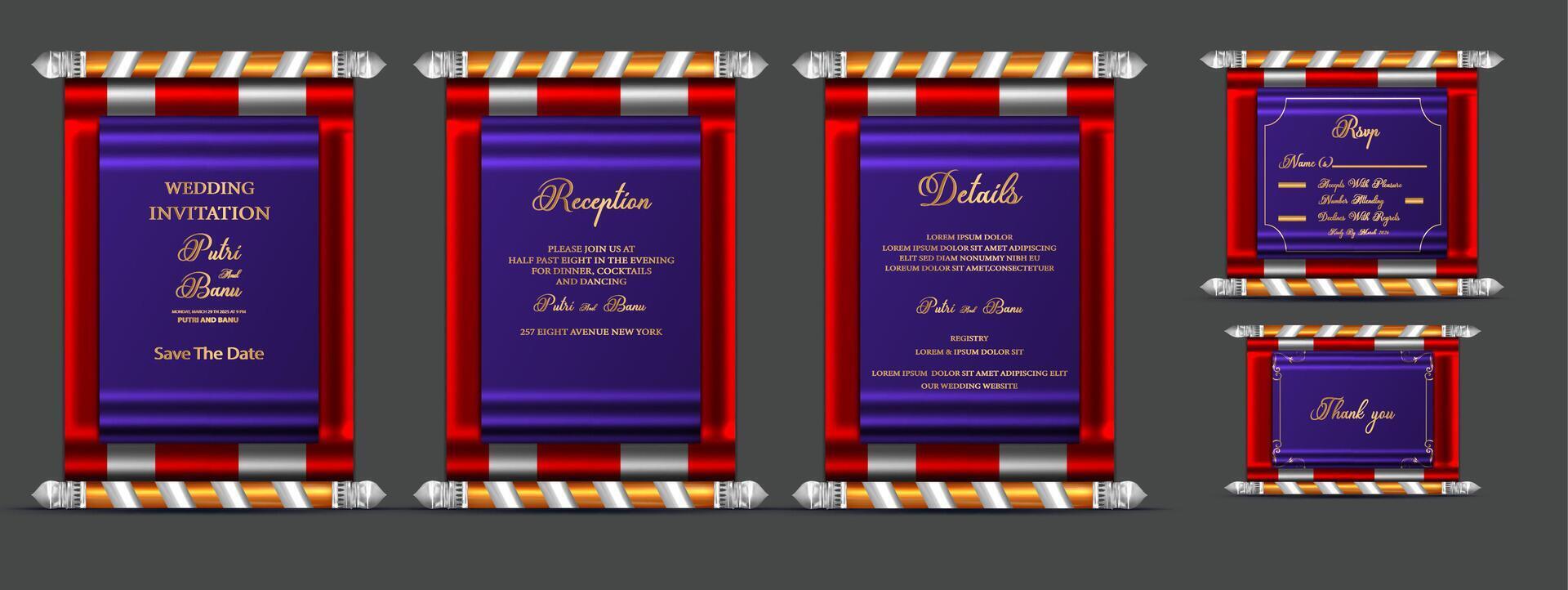 Colorful wedding invitation suite designs vector