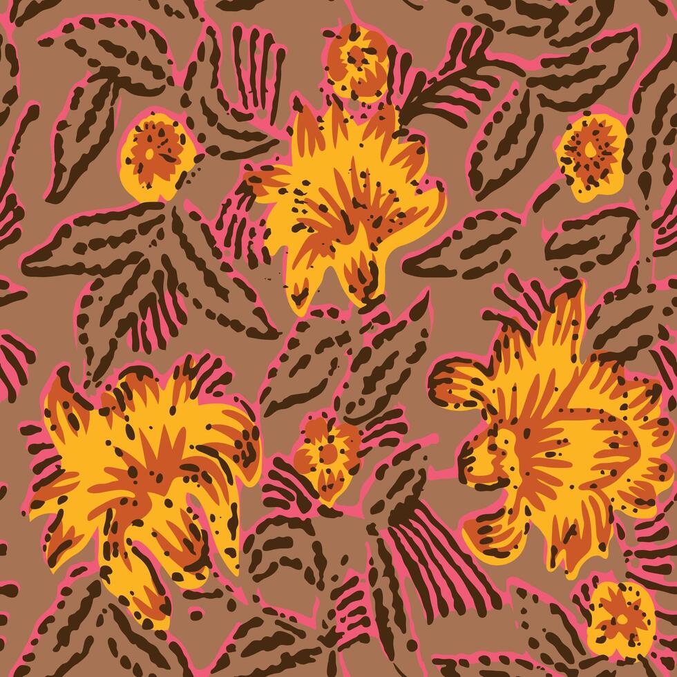 a brown and yellow floral pattern vector