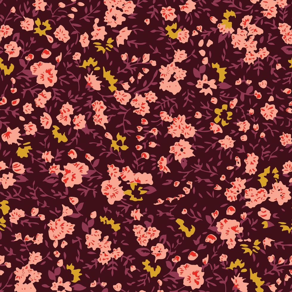 Delicate Floral Design with Tiny Pink Flowers and Burgundy Background vector