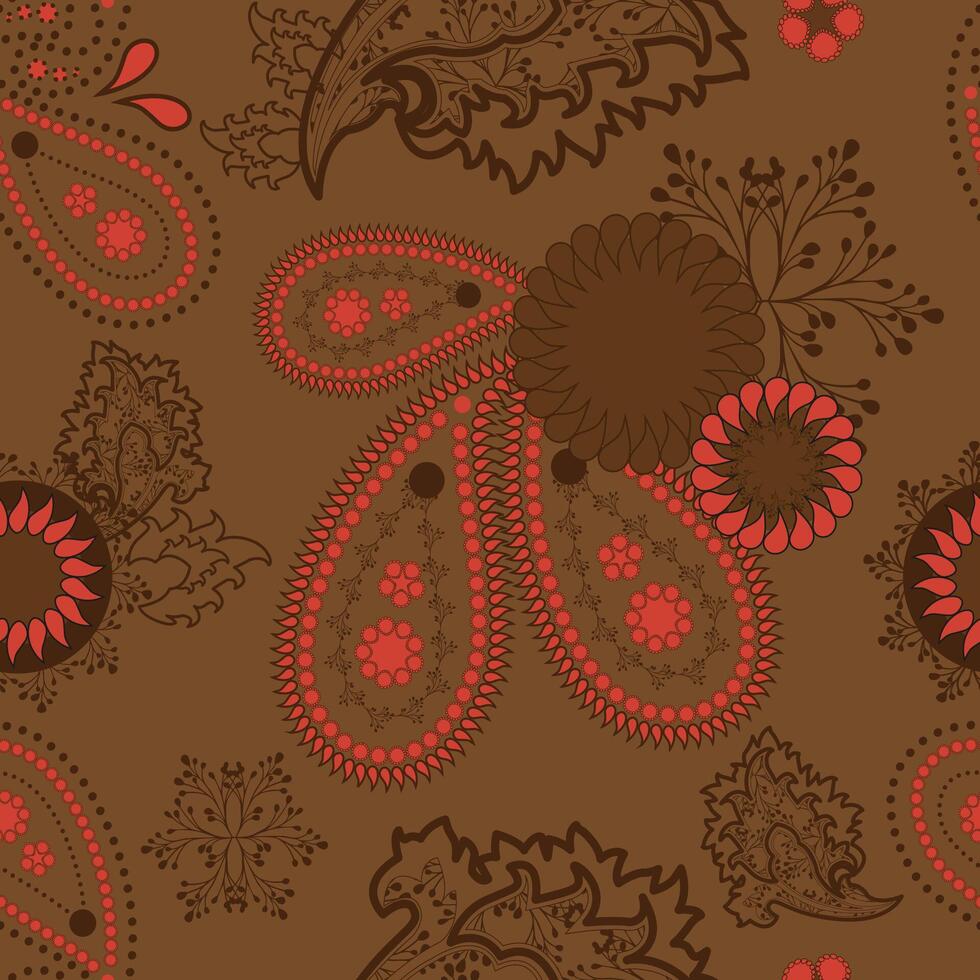 Paisley pattern with red and brown designs vector