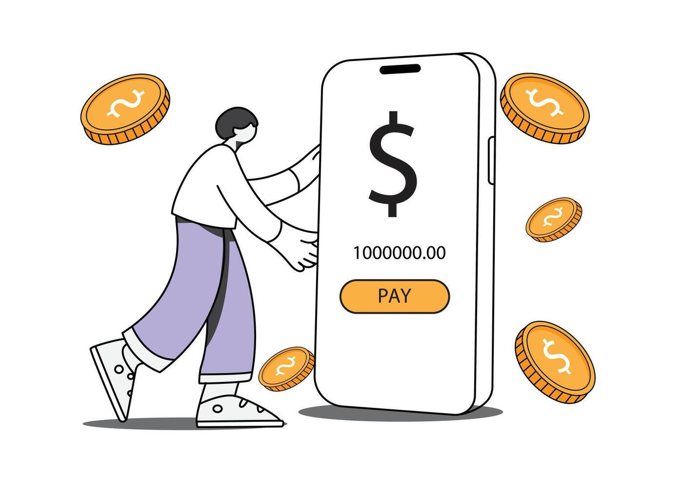 Man holding phone with money vector