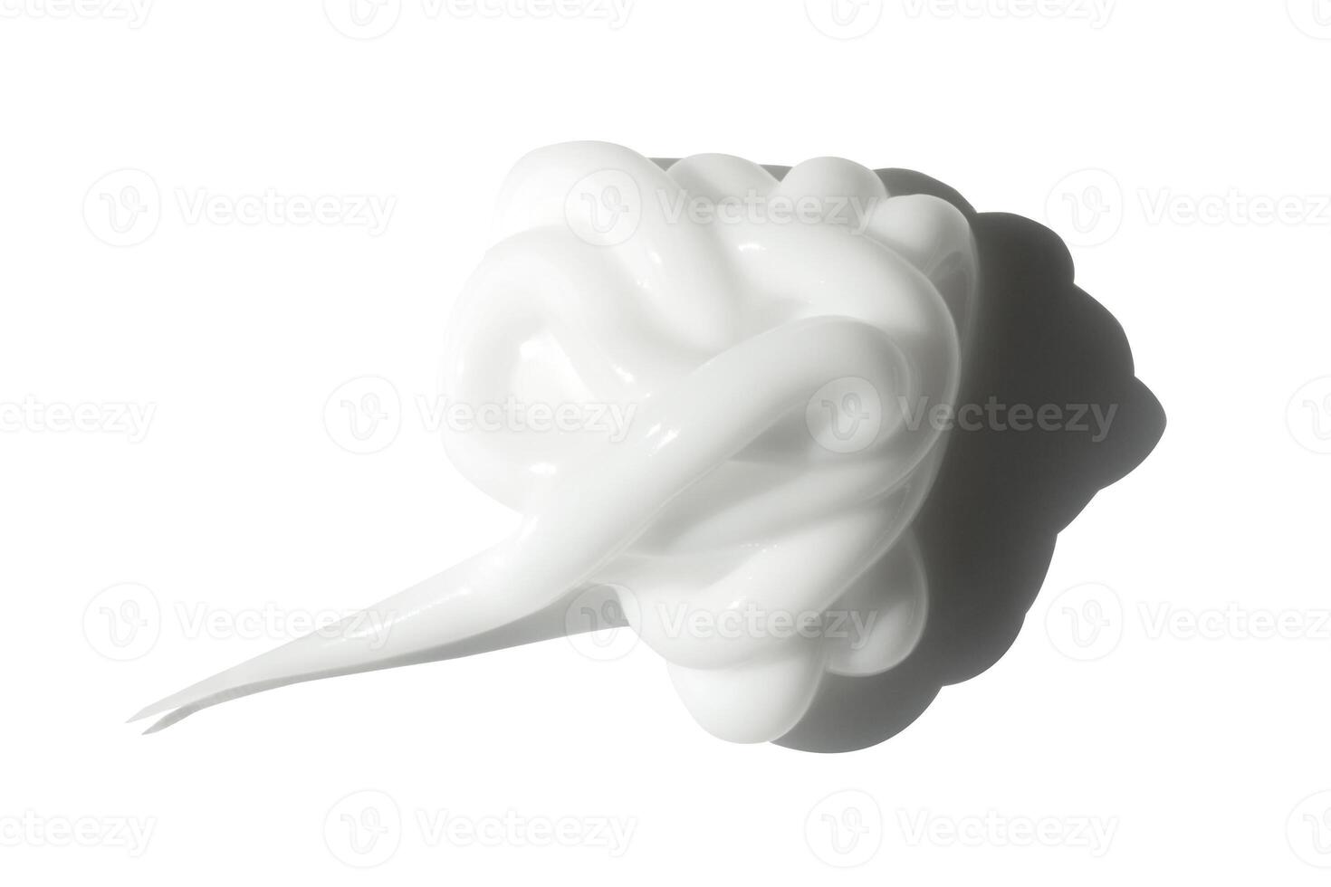 Cream texture swatch stroke squeeze with shadow isolated on white background. Facial creme, foam, gel or body lotion skincare make up sample. Photo face makeup cream cosmetic product smear