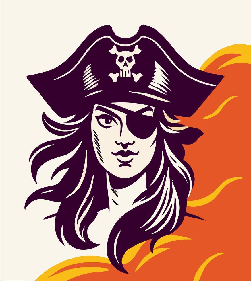 Female Pirate Captain with Eye Patch and Skull Hat vector