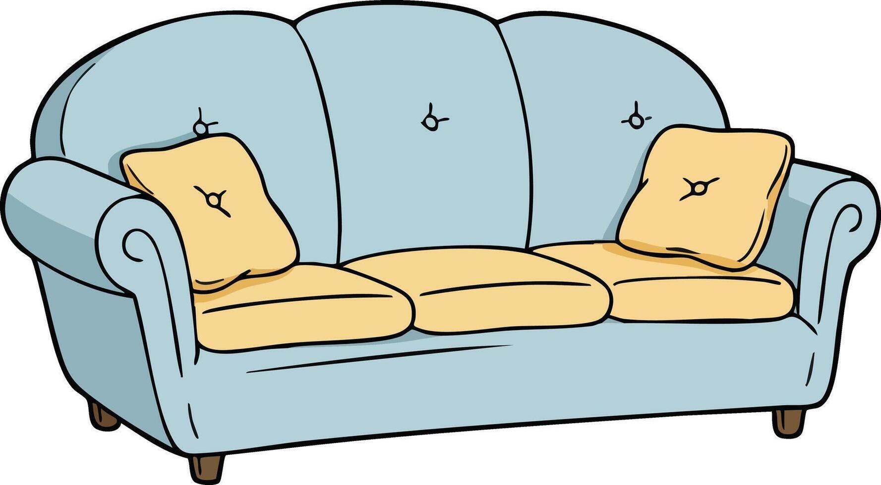 Blue Sofa with Yellow Cushions Simple Home Furniture Illustration Design vector