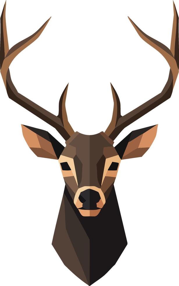 Polygon style deer head with large antlers in geometric design and brown color tones illustration vector