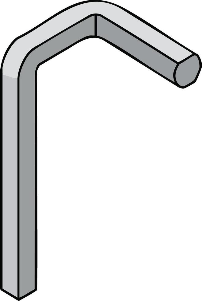 Metal hexagonal bent rod with two connected straight sections in minimalist isometric view for industrial design vector