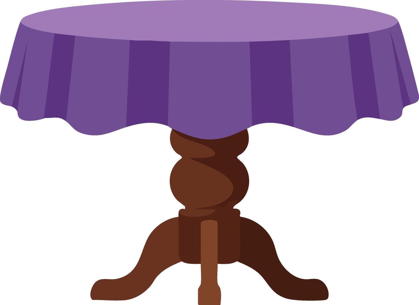 Round wooden table with purple cloth cover in simple home furniture design vector