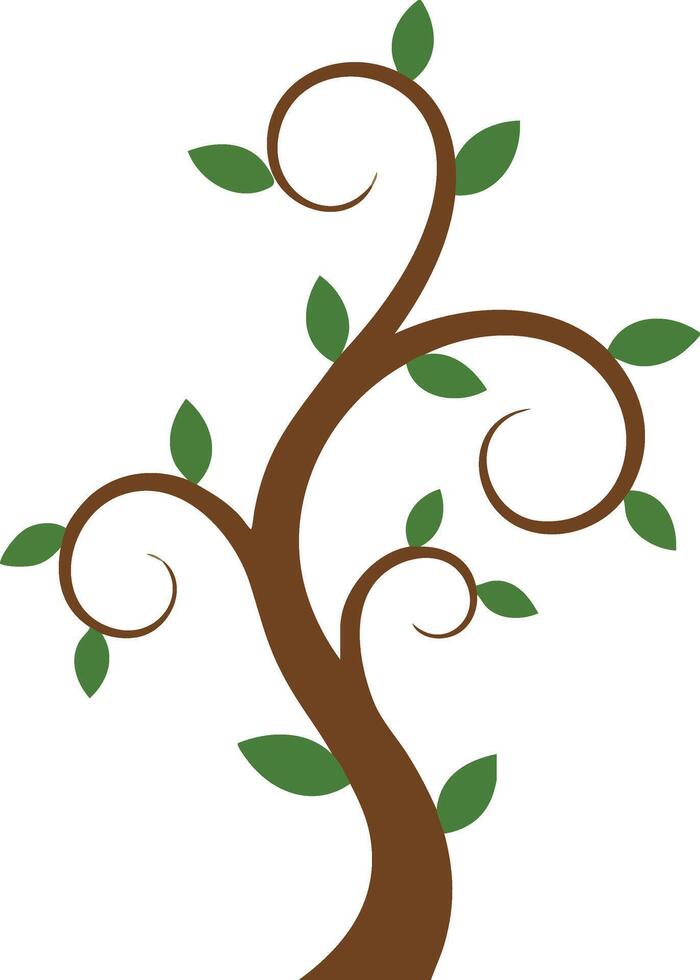 Stylized abstract tree with swirling branches and green leaves simple nature illustration art vector