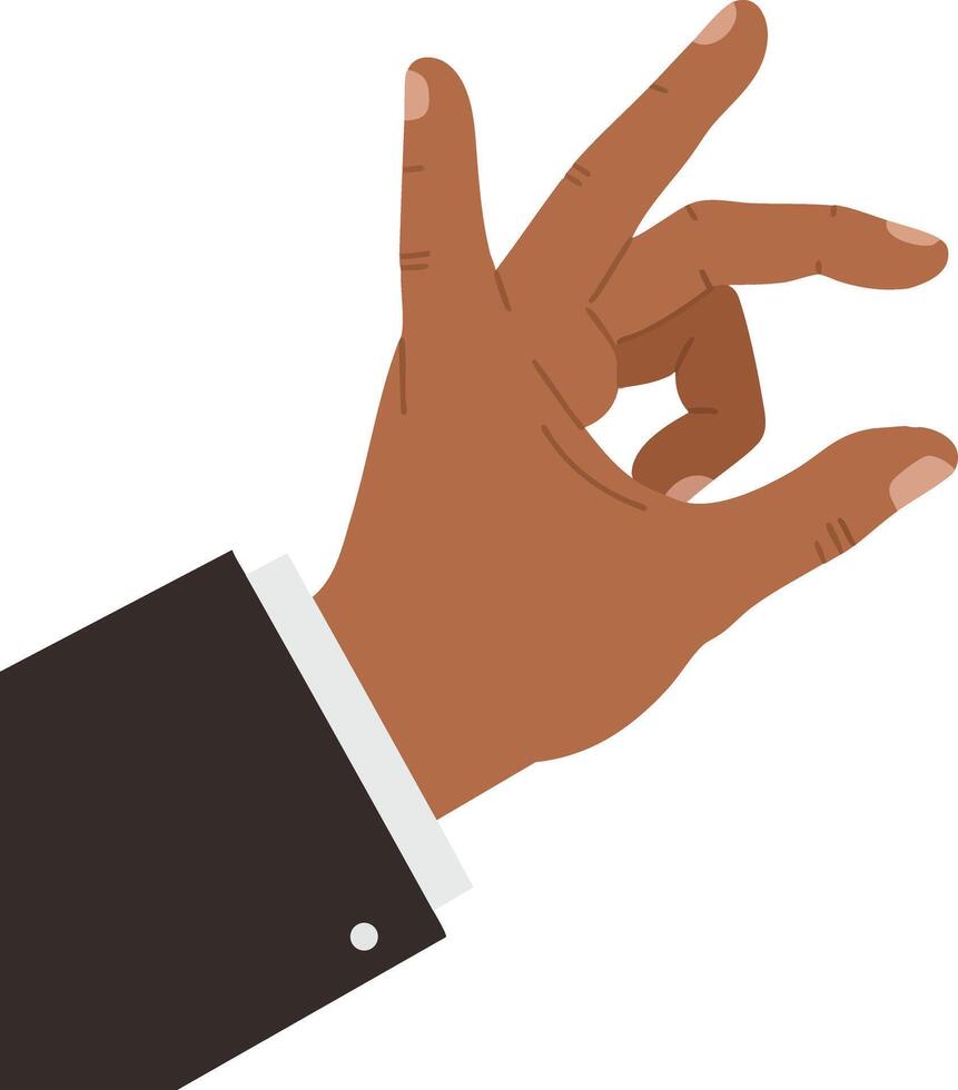 Hand gesture making okay sign with dark skin tone and formal black suit sleeve isolated on white background vector