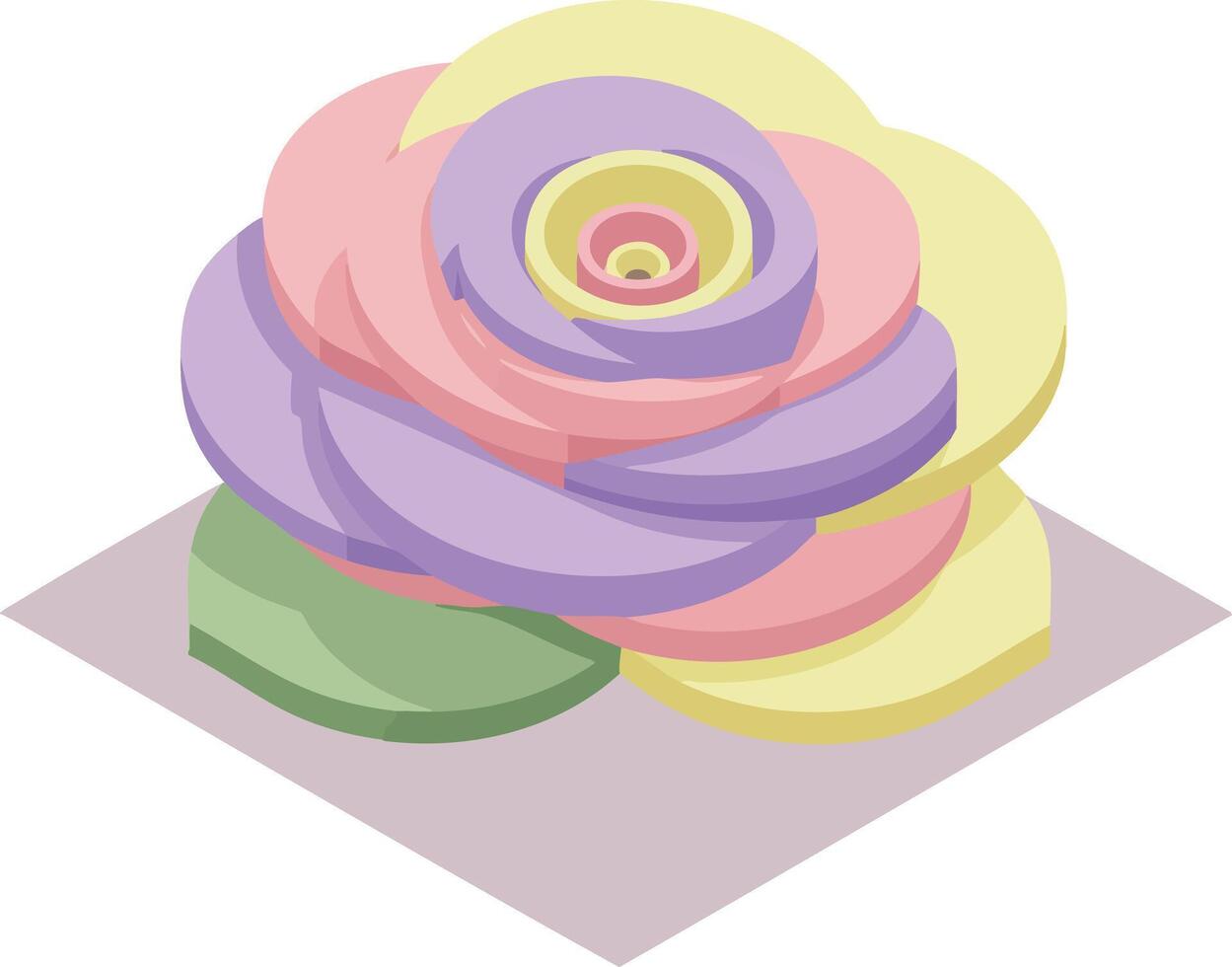 Abstract pastel colored flower illustration with pink, yellow, green, and purple petals in digital art style vector