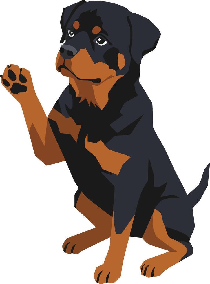 Rottweiler puppy sitting and raising paw friendly black and brown dog illustration vector