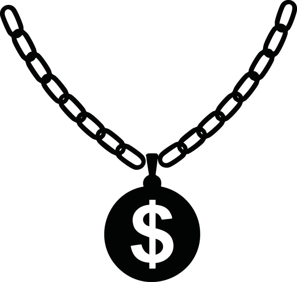 Black chain necklace with dollar sign pendant symbolizing finance and currency concepts in simple style vector