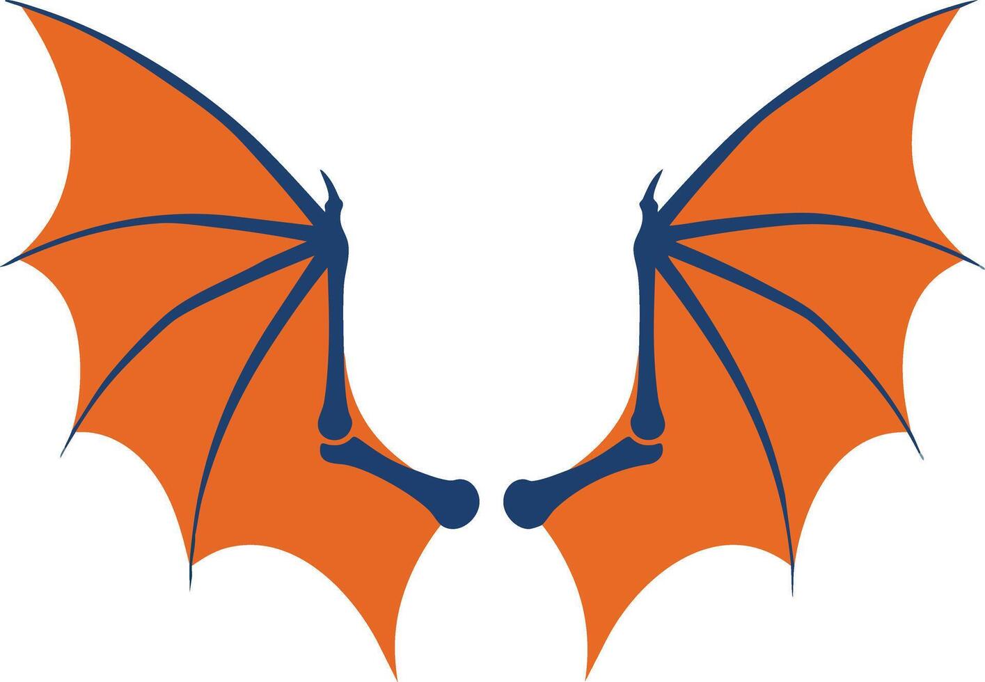 Stylized orange bat wings with dark skeleton structure isolated on white background illustration vector