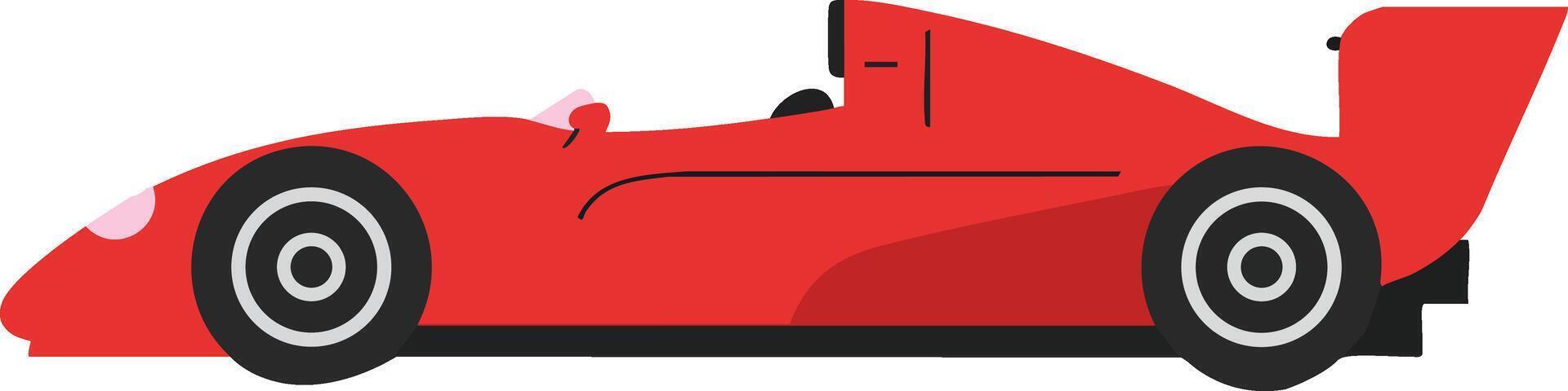 Red racing car side view illustration with aerodynamic design and black wheels for motorsport enthusiasts vector