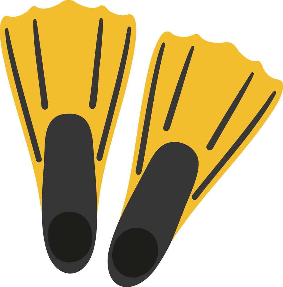 Yellow and black swim fins for underwater diving and snorkeling equipment accessories vector