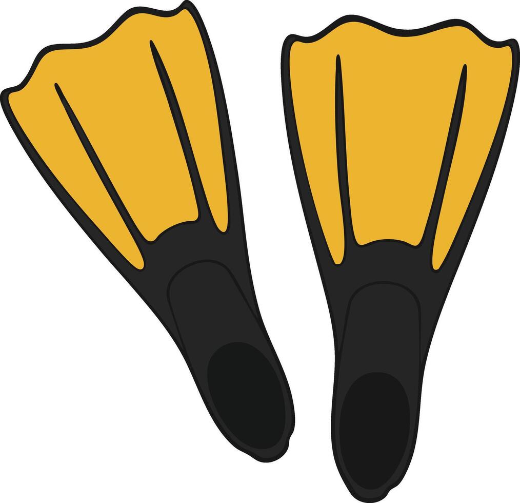 Pair of yellow and black snorkeling fins for underwater diving activities equipment gear vector