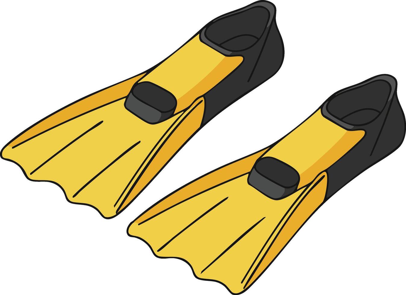 Yellow and black swimming fins for water sports and diving activities with adjustable heel straps vector