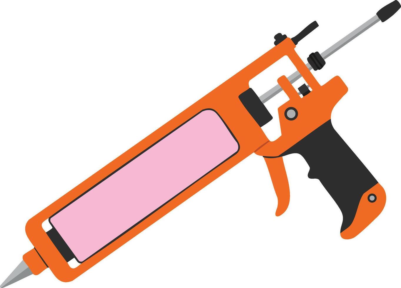 Caulking gun tool with orange body and pink cartridge for sealant application in construction and home repair vector